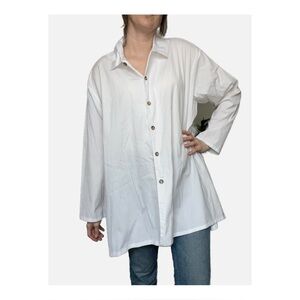 Bryn Walker Oversized Lagenlook Button Down Tunic Top Cotton Blend